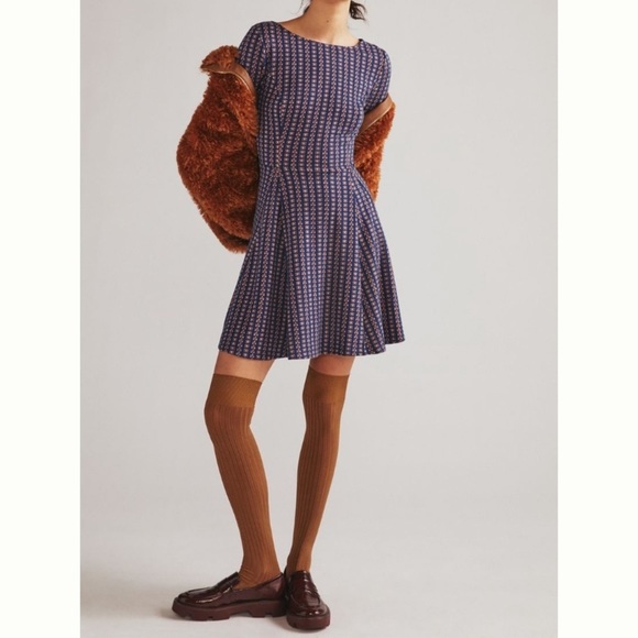 Anthropologie Jacquard A-Line Knitted Mini Dress Size L. - Picture 7 of 7